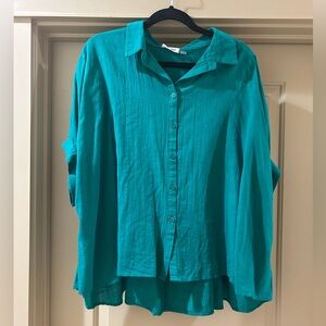 day + moon teal puff sleeve top